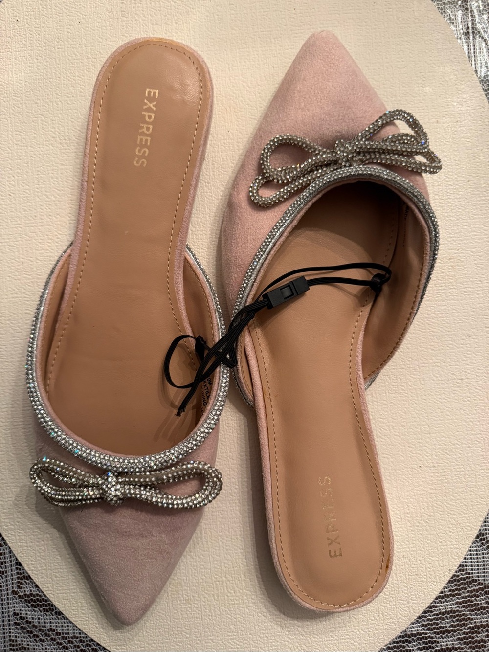 Express Pink Pointed-Toe Crystal Bow Mules